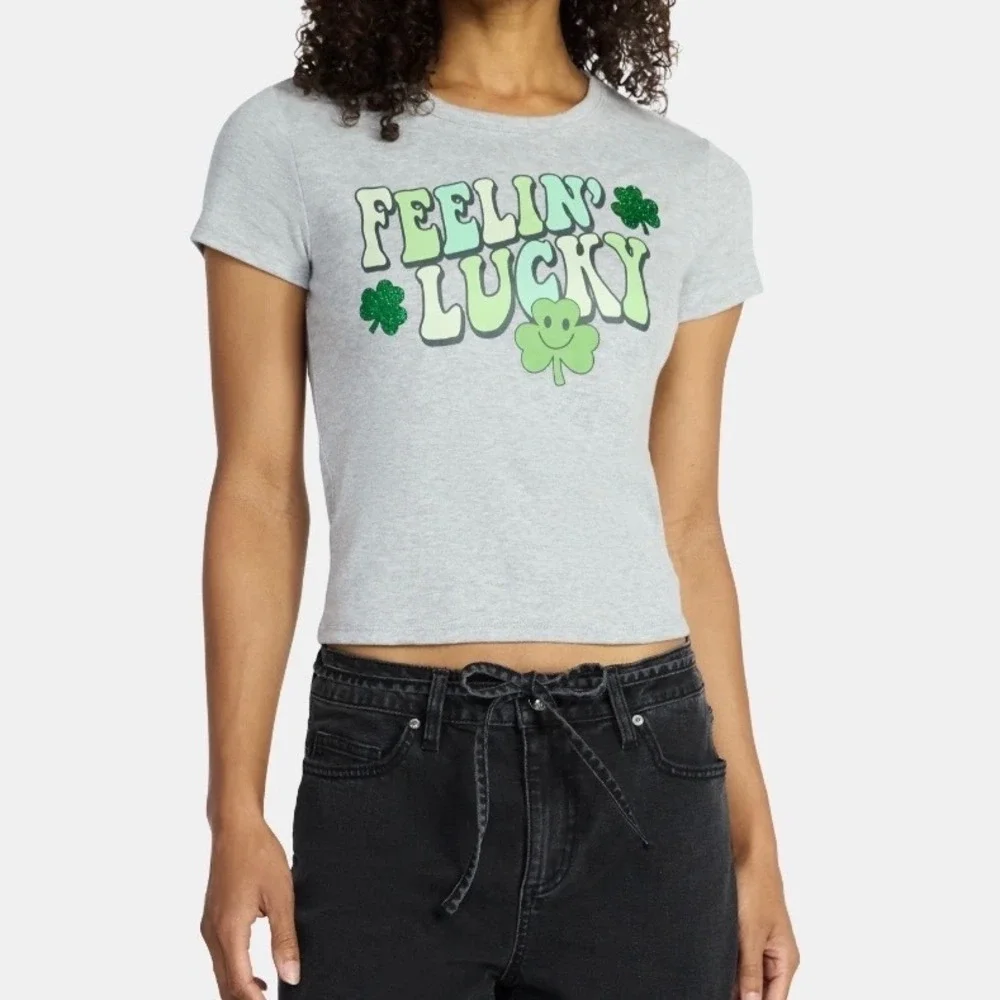 Social Edition Womens XL Feelin Lucky St Patricks Day Graphic Tee‎ Heather Gray
